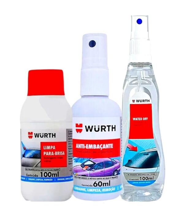 KIT WATER OFF WURTH REPELENTE DE ÁGUA + ANTI EMBAÇANTE + LIMPA PARA BRISA WURTH CÓD: 0893012470 / 0892332041 / 089301246