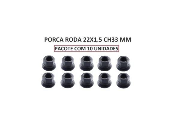 PACOTE C/ 10 UN - PORCA RODA 22X1,5mm DIANT/TRAS CH33 MM COM COLAR - CÓDS RANDON: 210005005 / MB: 3894007124 / 142244801 - Image 3